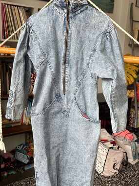 Acid Wash Denim Jumpsuit with Front Zip